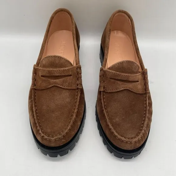 J. Crew Winona Lug Sole Penny Loafers Flats 5.5 Suede Rich Coffee Brown BP306