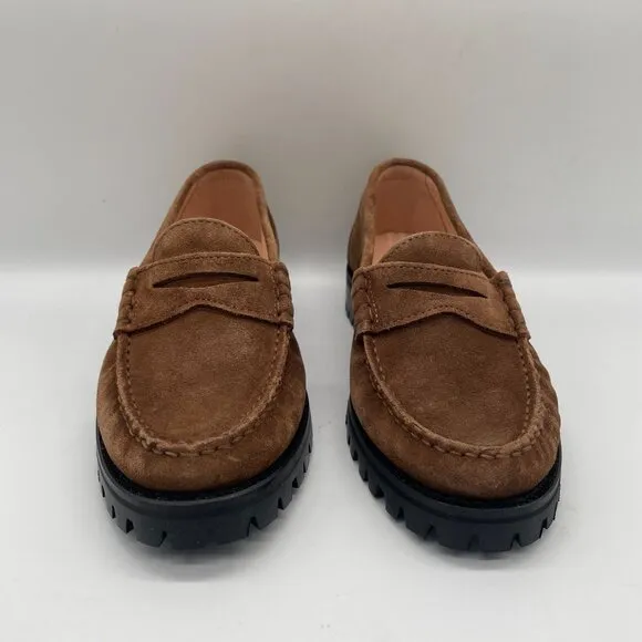 J. Crew Winona Lug Sole Penny Loafers Flats 5.5 Suede Rich Coffee Brown BP306