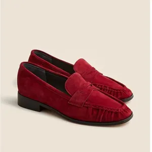J. Crew ce823 Red Maison ruched loafers suede mismatched sizes 10.5./11 NWT