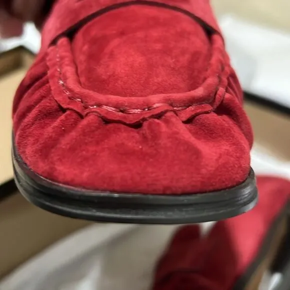 J. Crew ce823 Red Maison ruched loafers suede mismatched sizes 10.5./11 NWT