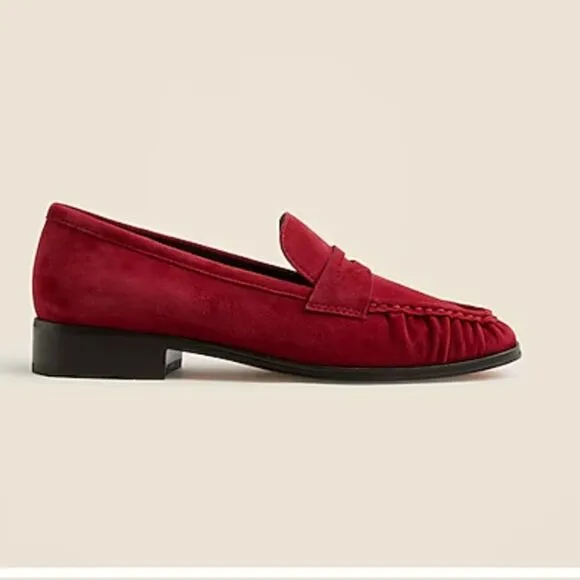 J. Crew ce823 Red Maison ruched loafers suede mismatched sizes 10.5./11 NWT