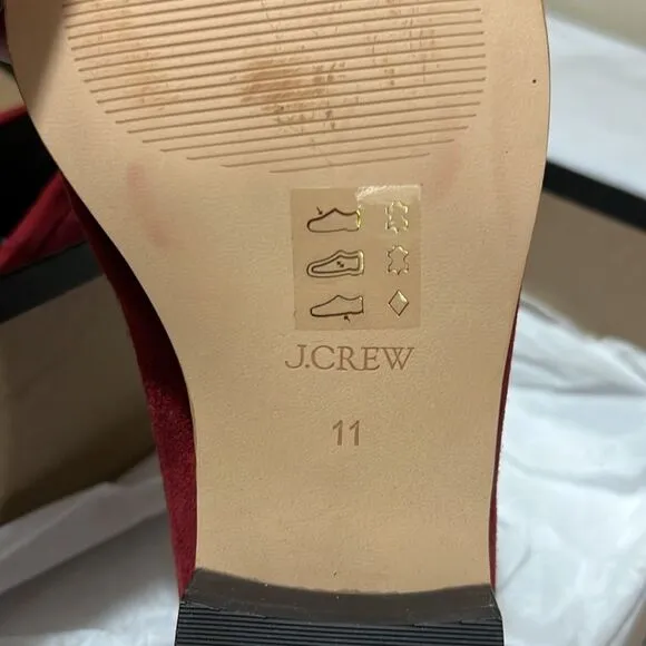J. Crew ce823 Red Maison ruched loafers suede mismatched sizes 10.5./11 NWT
