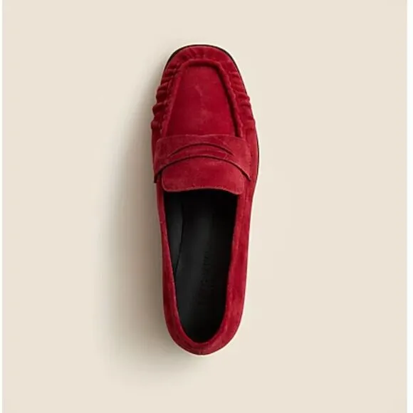 J. Crew ce823 Red Maison ruched loafers suede mismatched sizes 10.5./11 NWT