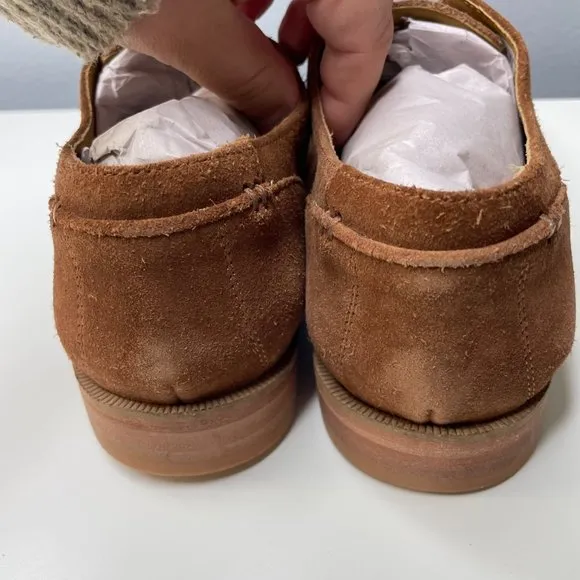 J SHOES buck laceless suede loafers in brandy size 9.5