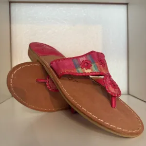 Jack Rogers Pink Plaid Embroidered Boho Vibrant Medallion Thong Flat Sandals