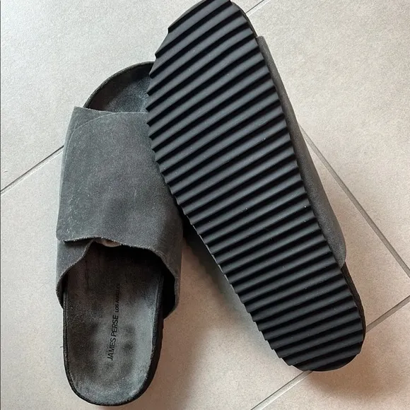 James Perse Gray Suede Slide Sandals