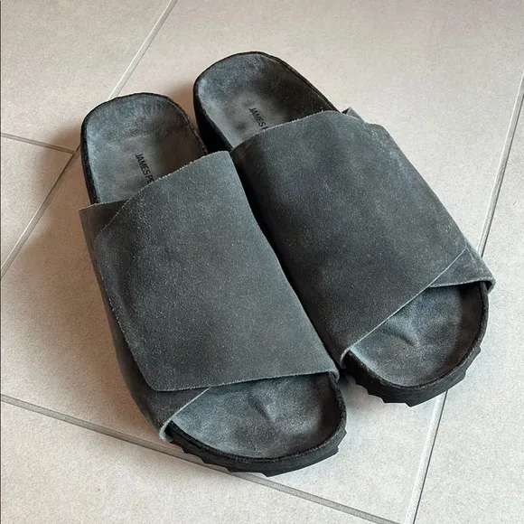 James Perse Gray Suede Slide Sandals