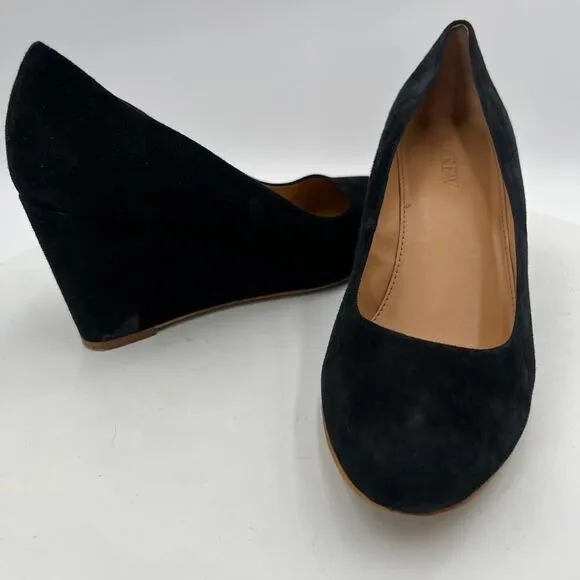 J.Crew Sylvia Black Suede Women Wedges Shoes Size 8