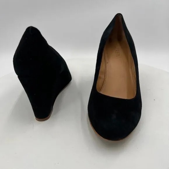 J.Crew Sylvia Black Suede Women Wedges Shoes Size 8