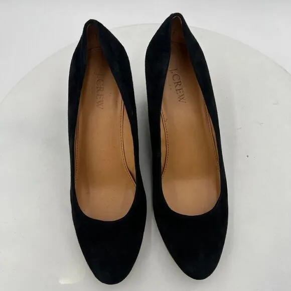 J.Crew Sylvia Black Suede Women Wedges Shoes Size 8
