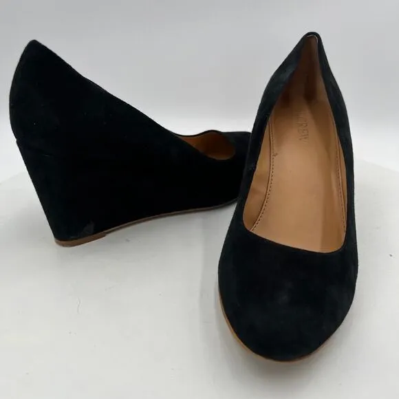 J.Crew Sylvia Black Suede Women Wedges Shoes Size 8