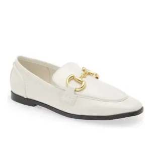 JEFFREY CAMPBELL VELVITEEN White Leather  Gold Bit Loafers Sz 9 Slp  on