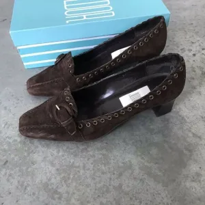 Jildor Gaston Blue Suede Leather Buckle Heels Shoes Size 8.5 M