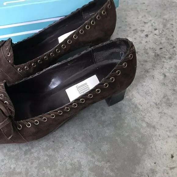 Jildor Gaston Blue Suede Leather Buckle Heels Shoes Size 8.5 M