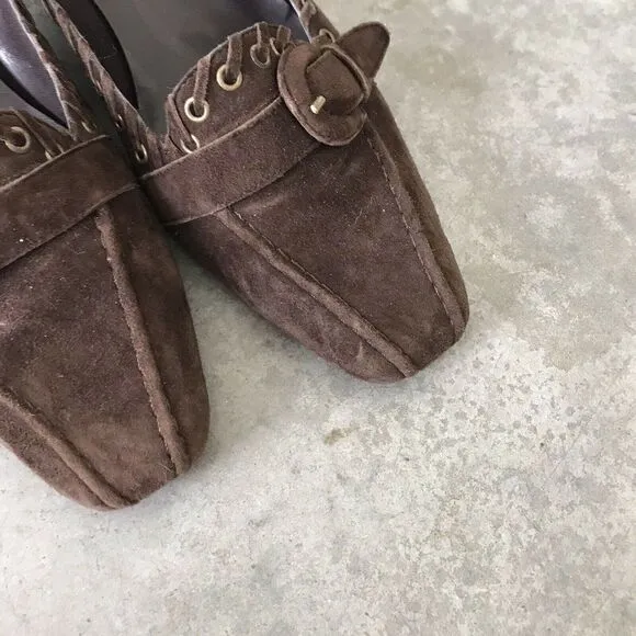 Jildor Gaston Blue Suede Leather Buckle Heels Shoes Size 8.5 M