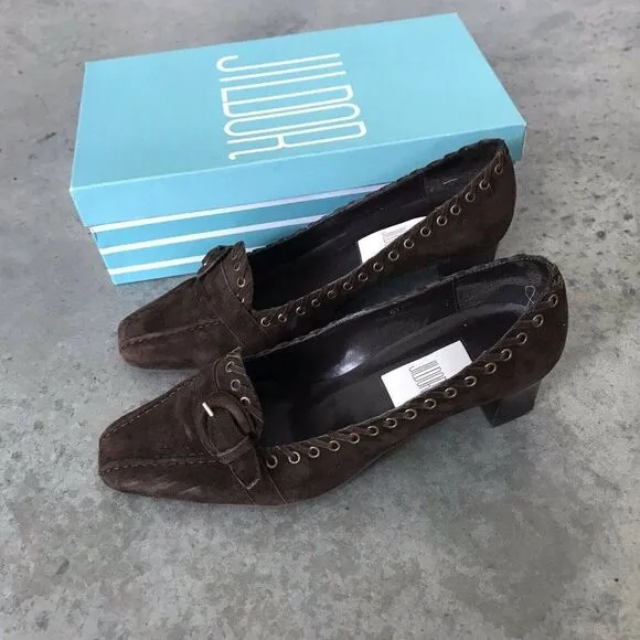 Jildor Gaston Blue Suede Leather Buckle Heels Shoes Size 8.5 M