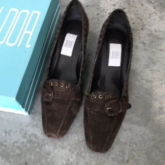 Jildor Gaston Blue Suede Leather Buckle Heels Shoes Size 8.5 M
