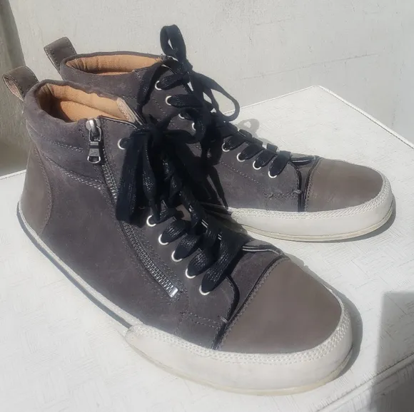 John Varvatos men’s leather high top shoes sneakers side zip lace up size 10.5