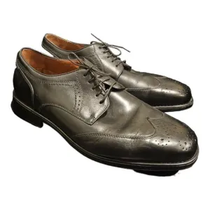 JOHNSTON &amp; MURPHY Black Leather Wingtip Shoes -  Size 11 1/2