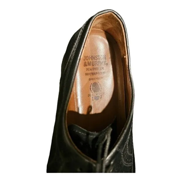 JOHNSTON &amp; MURPHY Black Leather Wingtip Shoes -  Size 11 1/2