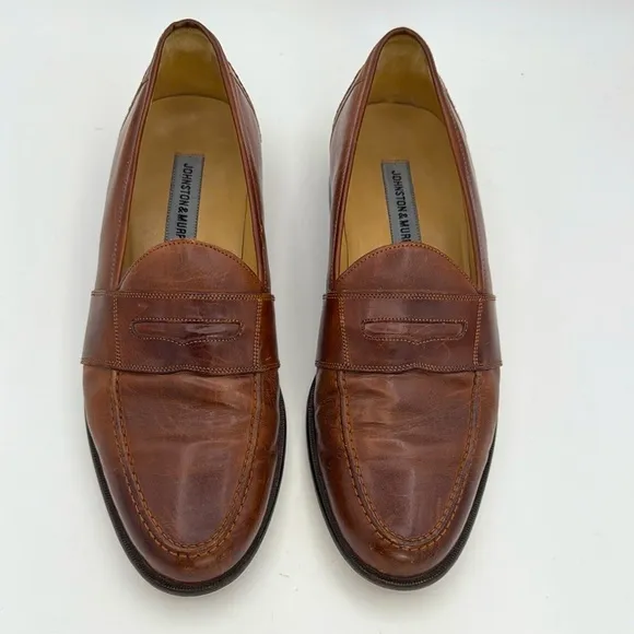 Johnston &amp; Murphy -Men’s Brown genuine Leather Loafers slip on Dress shoes SZ 11