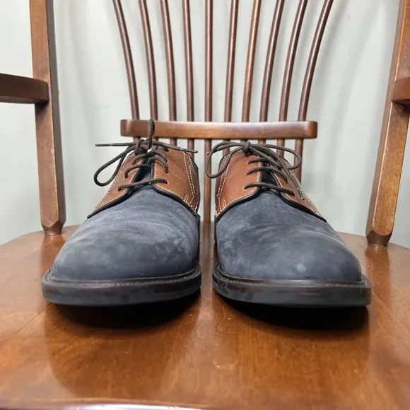 Johnston &amp; Murphy Shoes Mens 11.5D Blue Suede Leather Two Tone Saddle Oxfords
