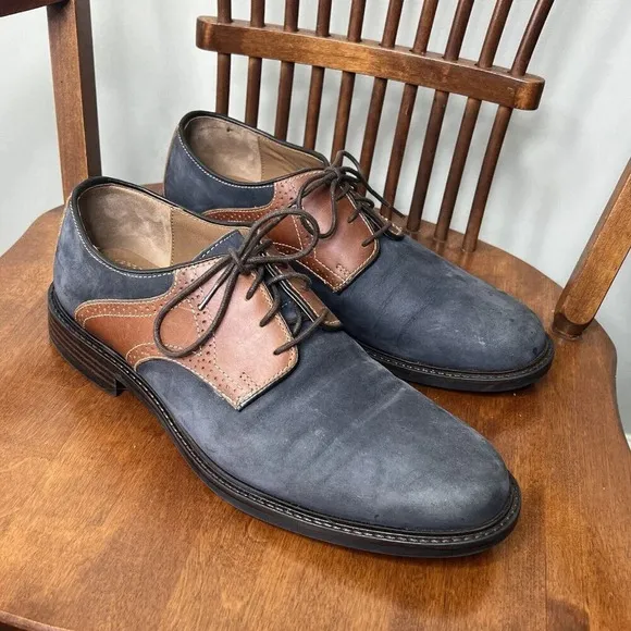 Johnston &amp; Murphy Shoes Mens 11.5D Blue Suede Leather Two Tone Saddle Oxfords