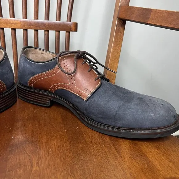 Johnston &amp; Murphy Shoes Mens 11.5D Blue Suede Leather Two Tone Saddle Oxfords
