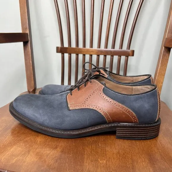 Johnston &amp; Murphy Shoes Mens 11.5D Blue Suede Leather Two Tone Saddle Oxfords