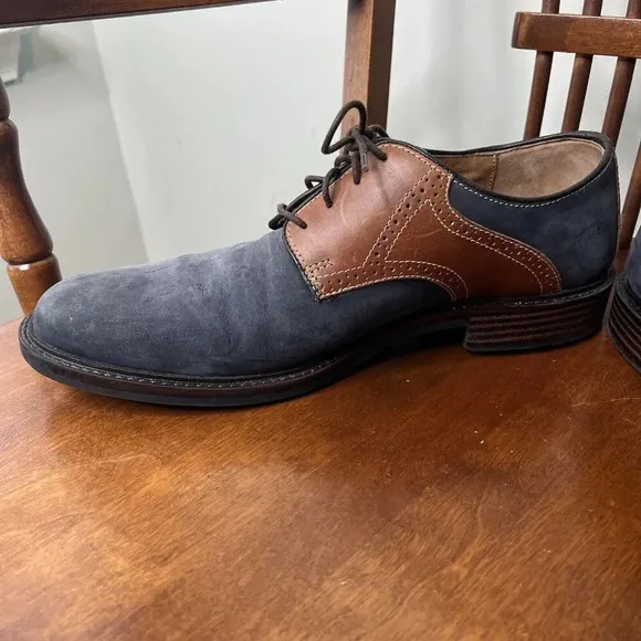 Johnston &amp; Murphy Shoes Mens 11.5D Blue Suede Leather Two Tone Saddle Oxfords