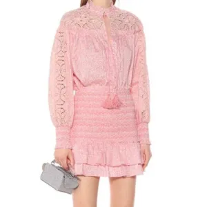 Jonathan Simkhai Sydney Floral Ruched Elastic Ruffle Smocked Mini Skirt Pink XS