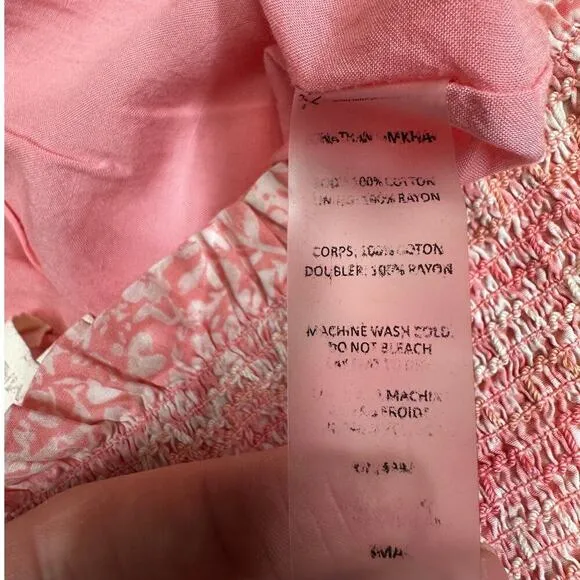 Jonathan Simkhai Sydney Floral Ruched Elastic Ruffle Smocked Mini Skirt Pink XS