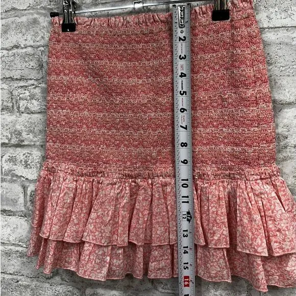 Jonathan Simkhai Sydney Floral Ruched Elastic Ruffle Smocked Mini Skirt Pink XS