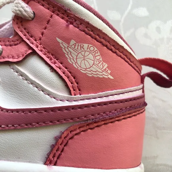 Jordon 1 Mid Valentine’s Day Pink/White Sneakers Lace-Up Shoes Toddlers Size 7C