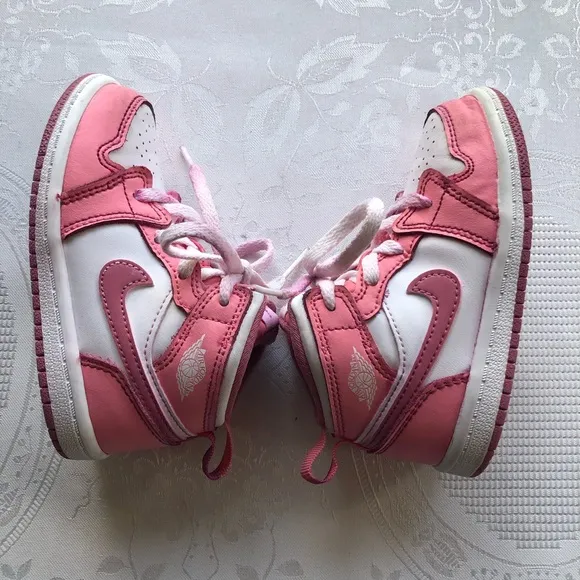 Jordon 1 Mid Valentine’s Day Pink/White Sneakers Lace-Up Shoes Toddlers Size 7C