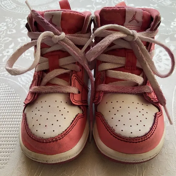 Jordon 1 Mid Valentine’s Day Pink/White Sneakers Lace-Up Shoes Toddlers Size 7C