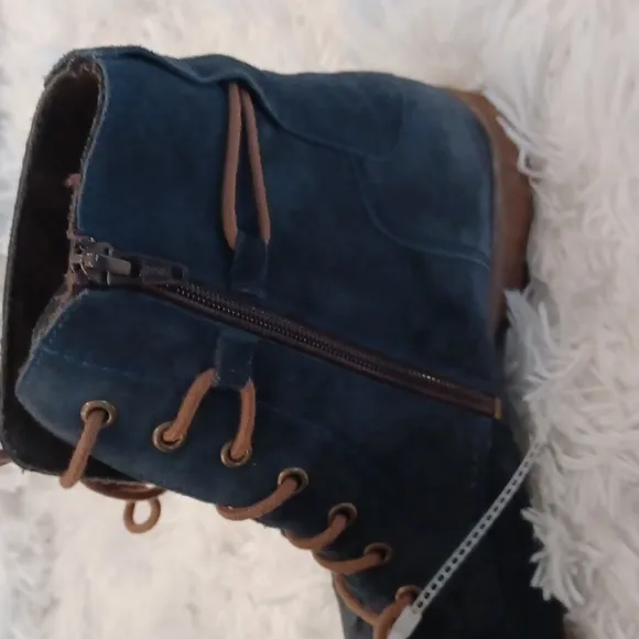 Josef Seibel Womens Sienna 70 Ocean Blue Suede Combat &amp; Lace-up Boots Shoes