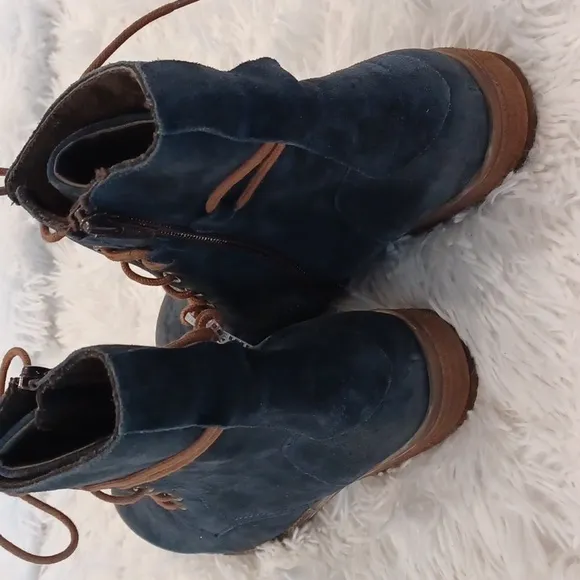 Josef Seibel Womens Sienna 70 Ocean Blue Suede Combat &amp; Lace-up Boots Shoes