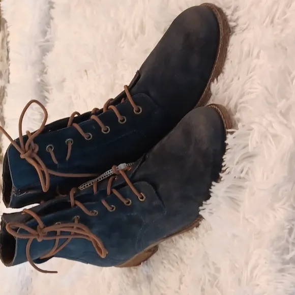 Josef Seibel Womens Sienna 70 Ocean Blue Suede Combat &amp; Lace-up Boots Shoes