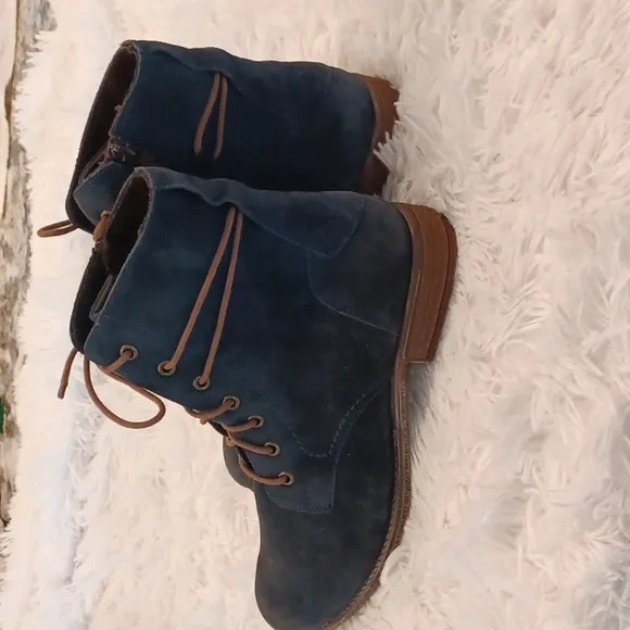 Josef Seibel Womens Sienna 70 Ocean Blue Suede Combat &amp; Lace-up Boots Shoes