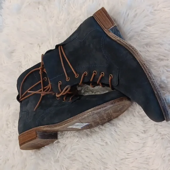 Josef Seibel Womens Sienna 70 Ocean Blue Suede Combat &amp; Lace-up Boots Shoes