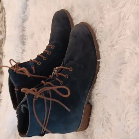 Josef Seibel Womens Sienna 70 Ocean Blue Suede Combat &amp; Lace-up Boots Shoes