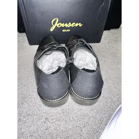 Jousen Milan Amy Black Leather Shoe Formal Casual Brogue‎ Oxford Size 12 Lace-up