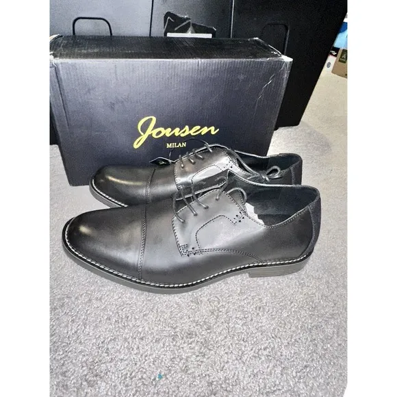 Jousen Milan Amy Black Leather Shoe Formal Casual Brogue‎ Oxford Size 12 Lace-up