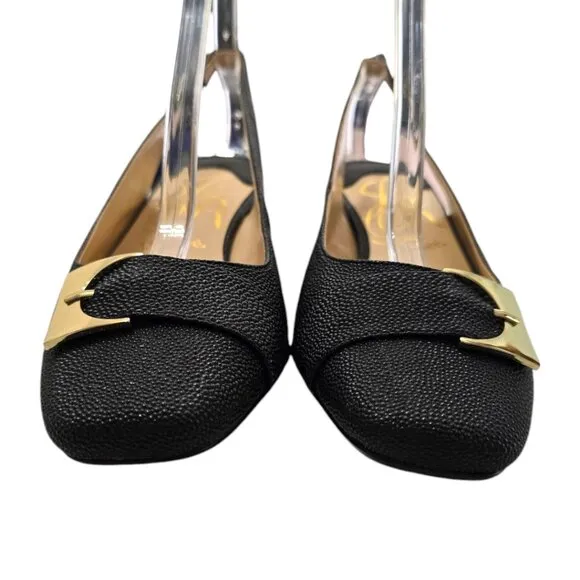 J.Renee Black Venda Pebbled Faux Leather Slingback Pumps Sz 11M