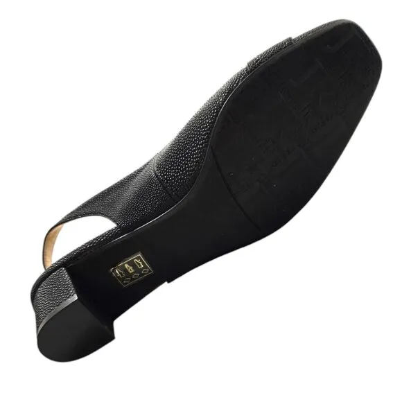 J.Renee Black Venda Pebbled Faux Leather Slingback Pumps Sz 11M