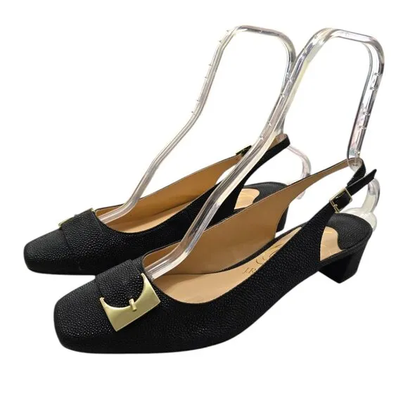 J.Renee Black Venda Pebbled Faux Leather Slingback Pumps Sz 11M