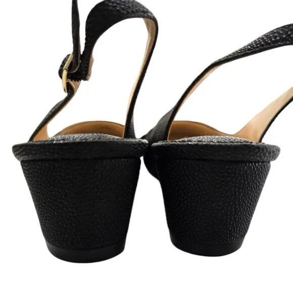 J.Renee Black Venda Pebbled Faux Leather Slingback Pumps Sz 11M