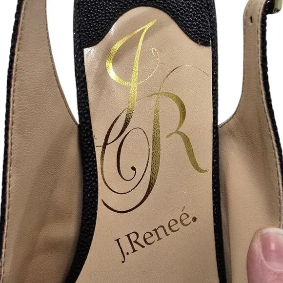 J.Renee Black Venda Pebbled Faux Leather Slingback Pumps Sz 11M