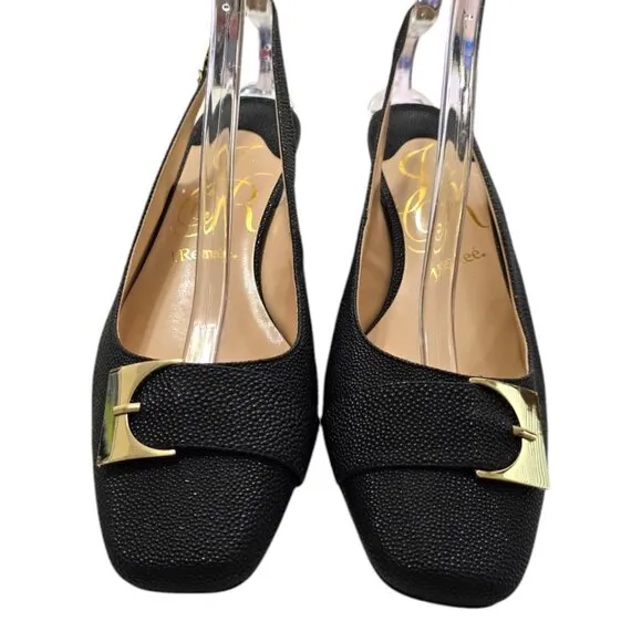 J.Renee Black Venda Pebbled Faux Leather Slingback Pumps Sz 11M
